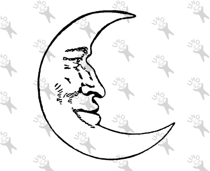 Vintage Image Moon Face Instant Download Digital Printable | Etsy