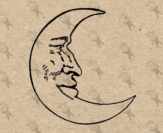 Vintage Image Moon Face Instant Download Digital Printable | Etsy