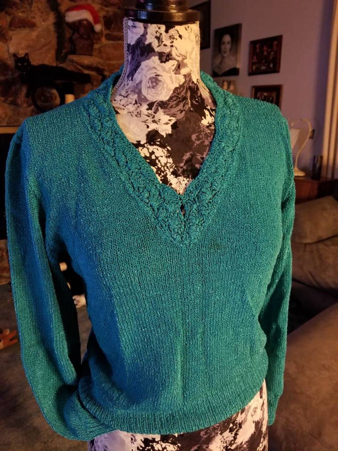 Teal Blue V Neck Sweater Etsy
