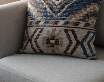 Fodera per cuscino annodata a mano, fodera per cuscino in cotone e lana tessuta a mano, cuscino con motivo Kilim color terracotta, stile boho tribale, decorazione per la casa