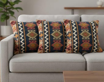 Handwoven Cushion Cover, Bohemian Tribal Cotton Pillow Case, Antique Pillow, Flatwoven, Kilim Pattern, HomeDecor