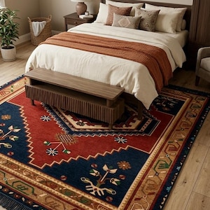 Luxury Hand-Knotted Wool Cotton Oriental Rug: Traditional Botanical Persian Design (5x8ft)