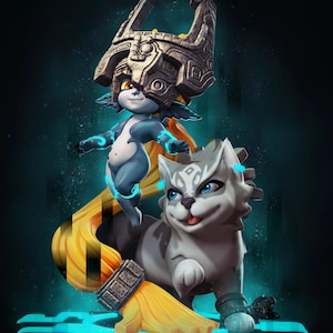 May include: A detailed 3D render of a fantasy scene featuring a blue-skinned character with a large helmet and a gray wolf-like creature. The character has glowing blue accents, and the wolf has blue eyes. The scene is set against a dark background with blue highlights.