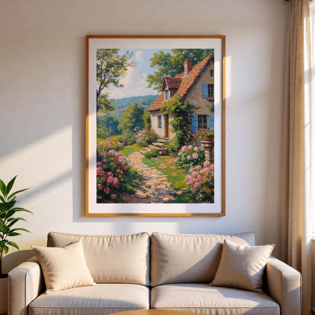 Spring Cottage Wall Art Printable, Floral Garden Cottage Landscape ...