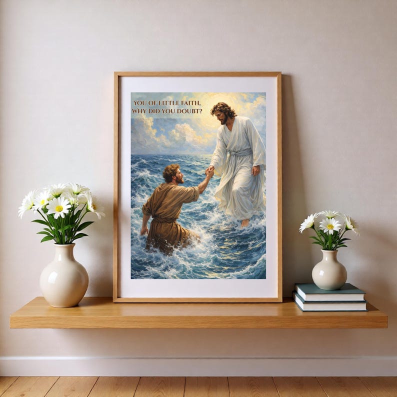 Jesus Walking on Water Wall Art, Peter Drowning, Bible Verse Art ...