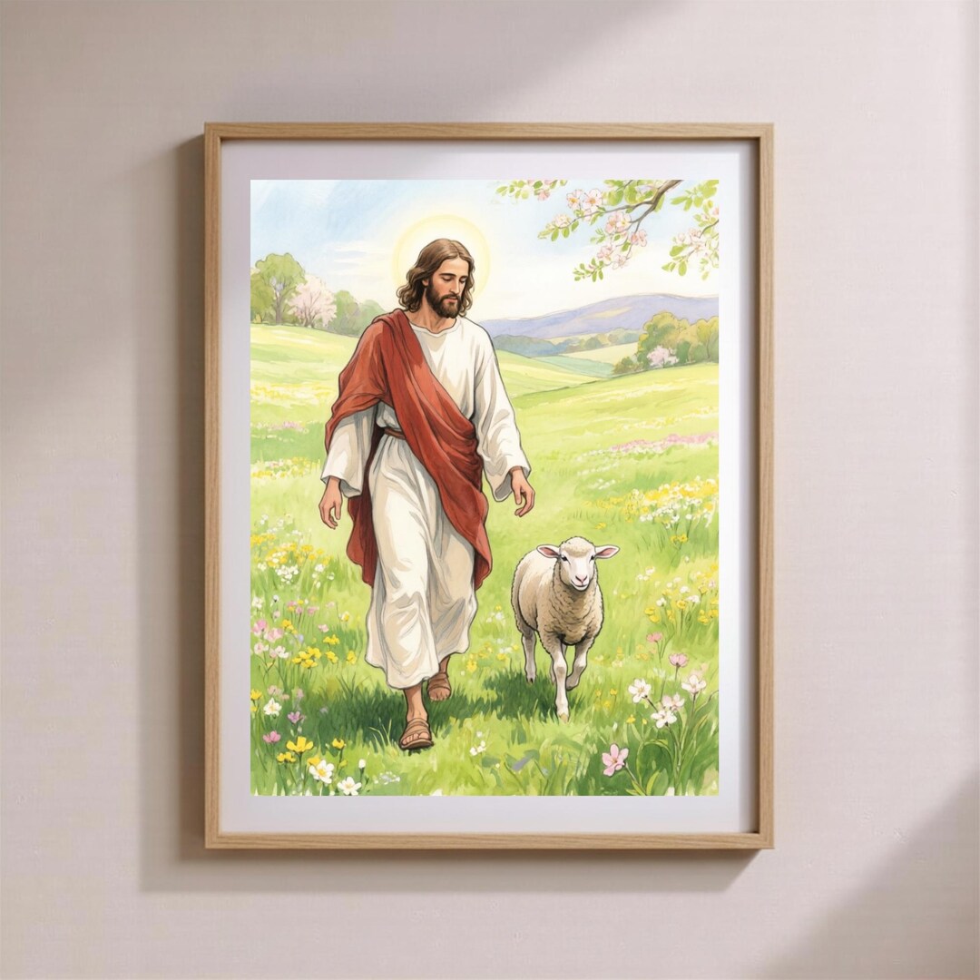 Jesus With Lamb Wall Art, Christian Wall Art Printable, Religious ...