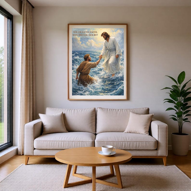 Jesus Walking on Water Wall Art, Peter Drowning, Bible Verse Art ...