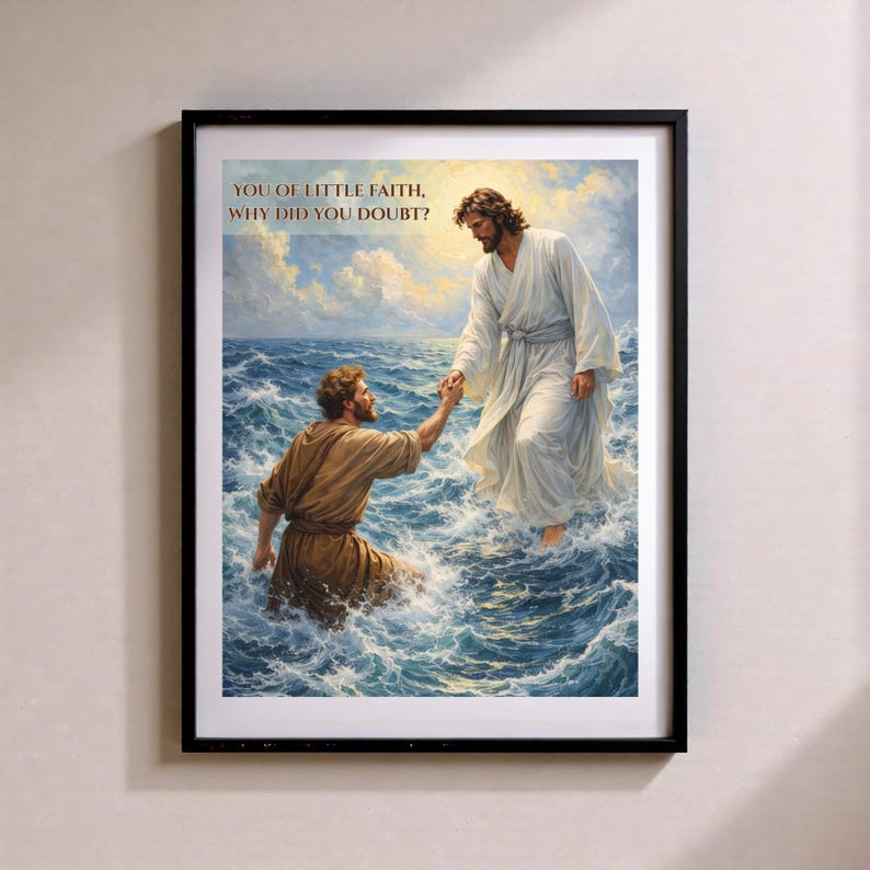 Jesus Walking on Water Wall Art, Peter Drowning, Bible Verse Art ...