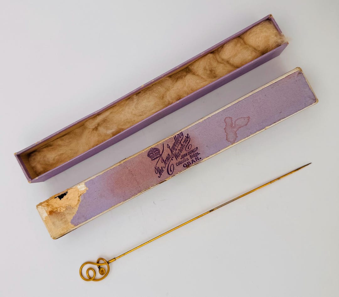 Scroll Pin Edwardian Gold Tone Scroll Stick Pin With Iona Jewelry Box - Etsy
