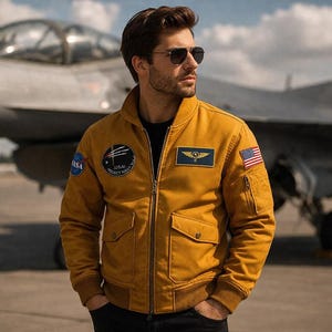 Project Hail Mary Style Yellow Bomber Jacket, Men Space Mission Astronaut Jacket, Sci-Fi Cosplay Outerwear Gift for Him