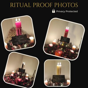 May include: The image displays four framed photos with a black background. Each photo features lit candles, a silver bowl, and a black sign. The text "RITUAL PROOF PHOTOS" and "Privacy Protected" are visible at the top.