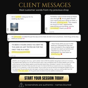 May include: A graphic featuring client testimonials from a shop. The text includes positive feedback about services, with phrases like "amazing work" and "incredible!" The image also includes the call to action "Start Your Session Today."