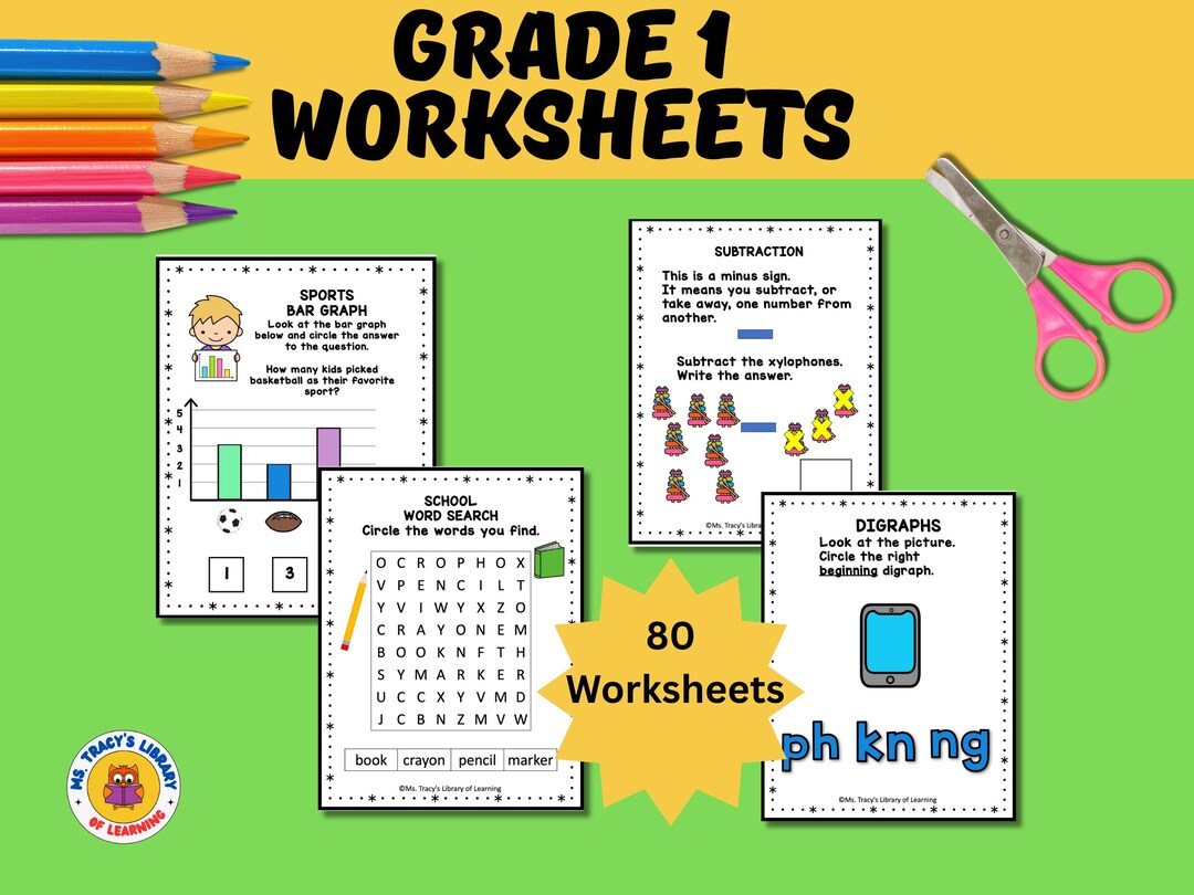 Grade 1 Worksheets for Kids: Literacy and Math Skills Including Sight
