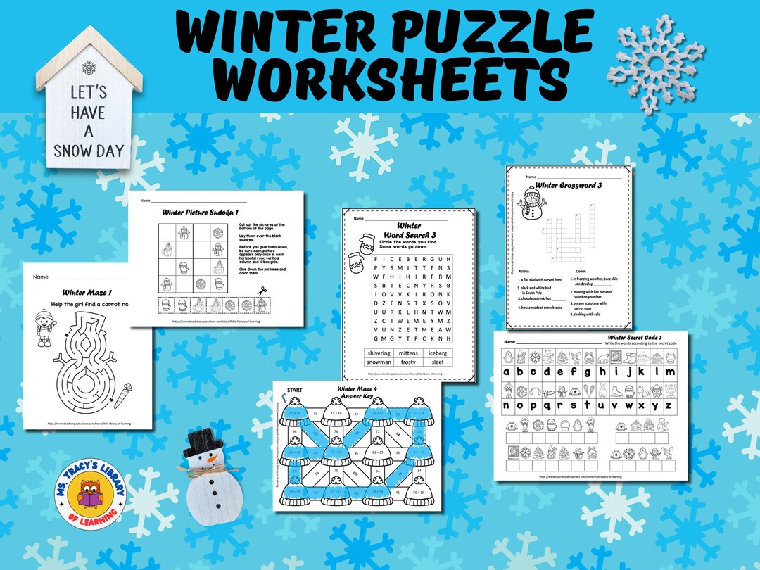 Winter Printable Puzzle Worksheets Crosswords Word Searches Mazes ...