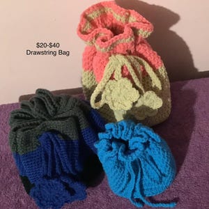 Crochet Drawstring Bag. Handmade. Made to Order