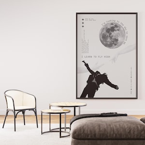 Aprende a volar alto: póster con letra inspirada en Foo Fighters / impresión artística musical en escala de grises /