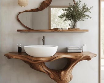 Live Edge Wood Corner Shelf: Handcrafted Rustic Farmhouse Vanity Storage