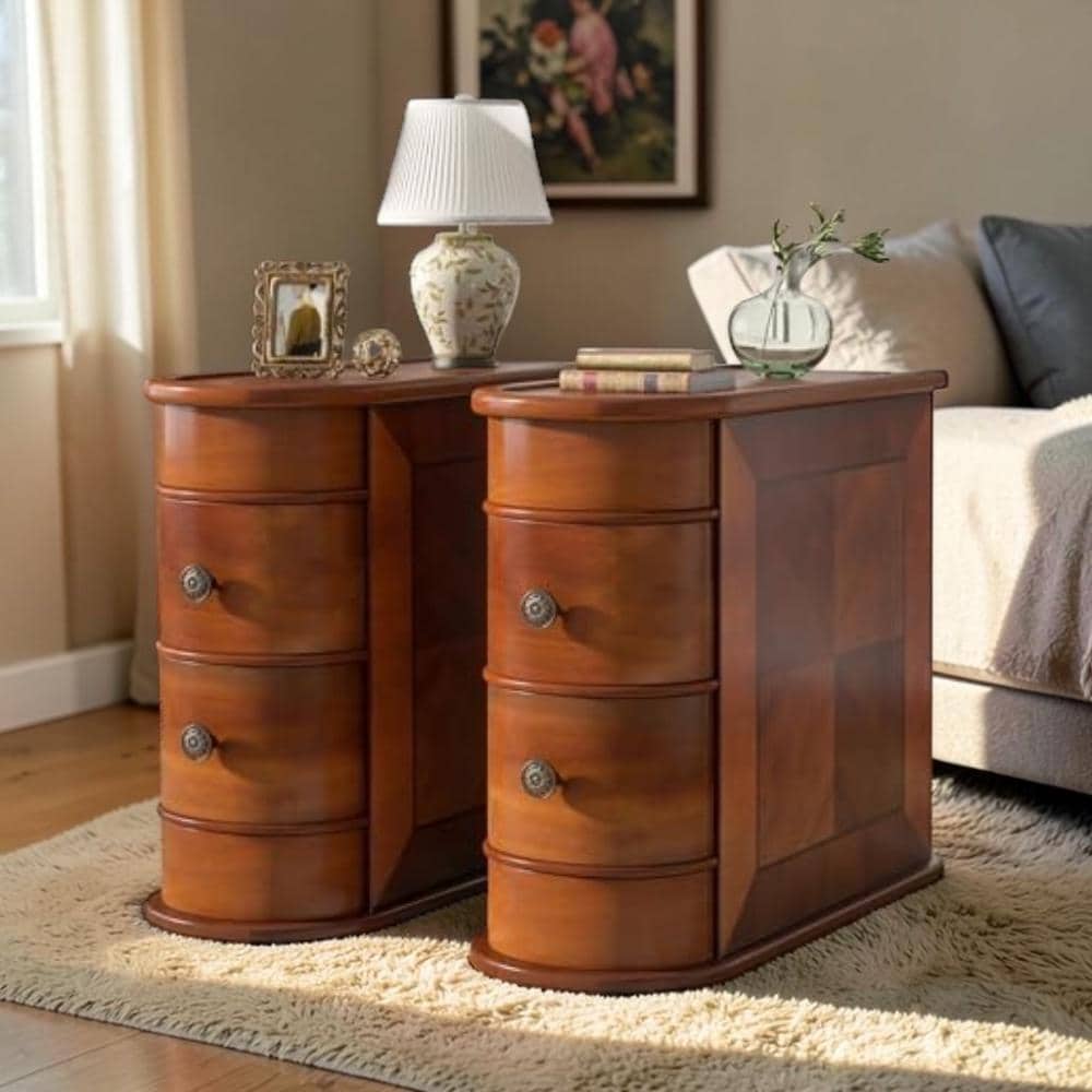 Solid Wood Narrow End Table, Slim Side Table With Drawers, Modern Arc ...