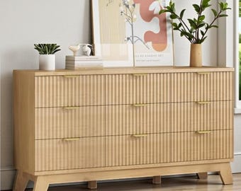 Fluted Dresser Chest Drawers Storage Organizer TV Stand Natural Oak Furniture