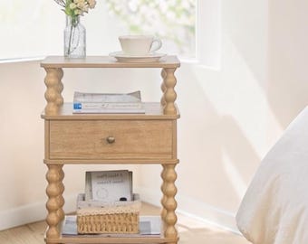 Vintage Nightstand with Drawer, Walnut Bedside Table Storage Shelf Stand