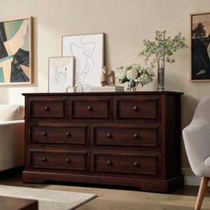 Farmhouse Bedroom Dresser, Rustic Wood Storage Chest with Metal Knobs