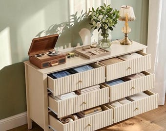 Fluted Wood Dresser Storage Cabinet Bedroom Organizer TV Console Furniture