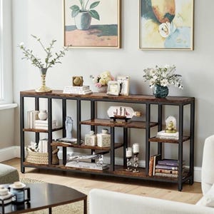 Extra Long Console Table Industrial Sofa Entryway Shelves Narrow Accent Furniture