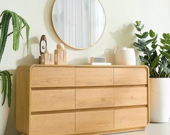 Modern Wood Dresser Curved Storage Cabinet Bedroom Organizer Console Table