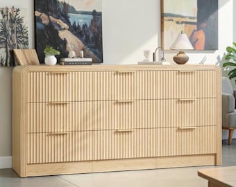 Fluted Oak Dresser Wide Storage Cabinet Bedroom Organizer Console Furniture