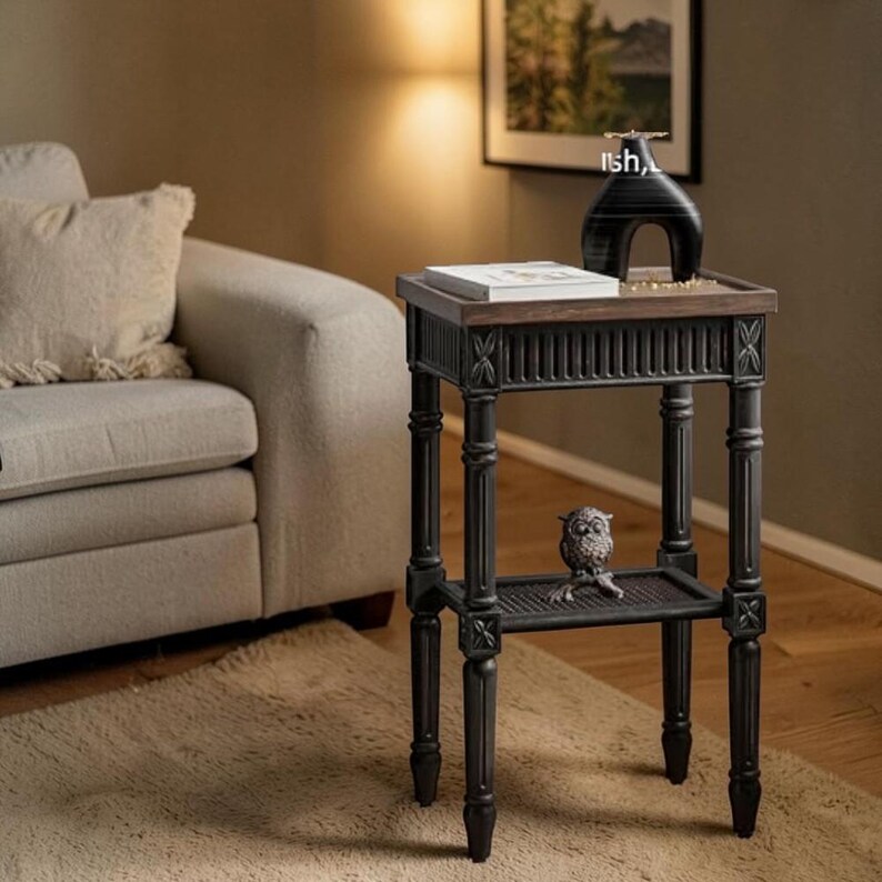 Rustic Farmhouse End Tables Cottage Core Side Set Wicker Shelf Tray ...