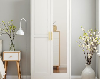 Metal Wardrobe Closet Mirror Doors Hanging Rod Storage Cabinet White & Green