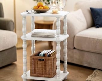 Modern Accent Side Table 3-Tier End Table Rustic Walnut Nightstand