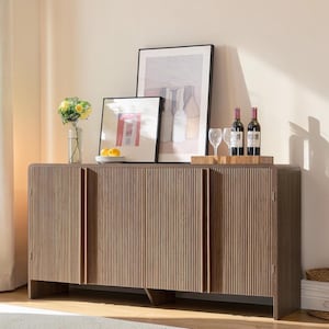 63" Modern Fluted Sideboard Buffet with Curved Corners and 4-Door Coffee Bar Credenza