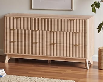 Fluted Dresser Chest Drawers Modern Storage Cabinet Oak Bedroom Furniture