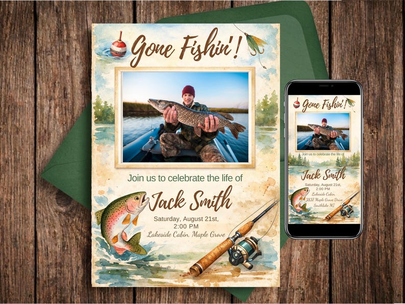 Editable Fisherman Funeral Invitation Template, Forever Fishing ...