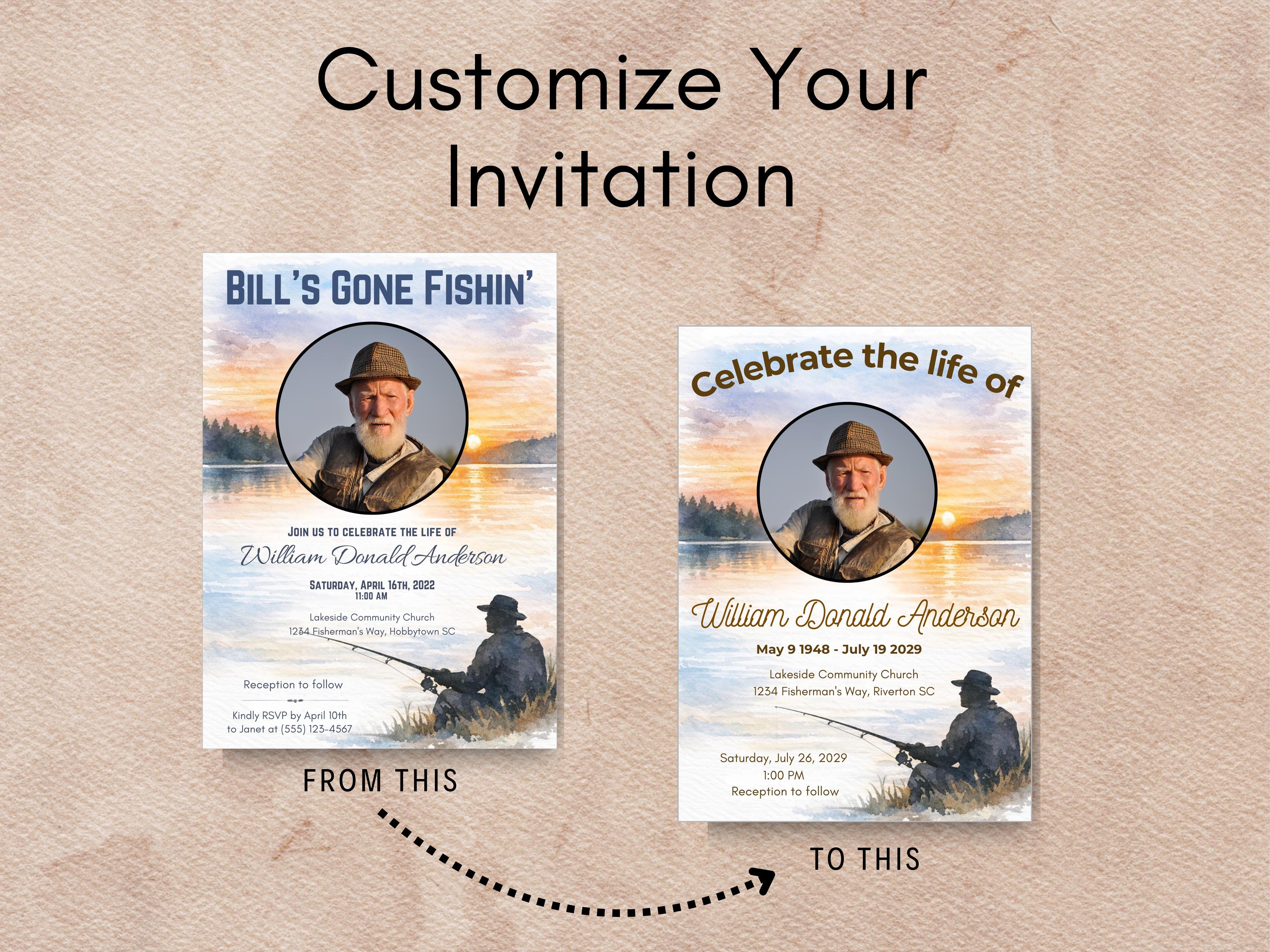 Fishing Funeral Invitation Template, Forever Fisherman Memorial Service ...