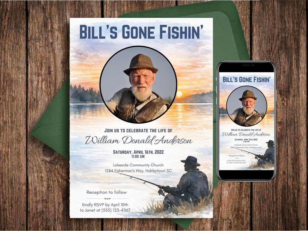 Fishing Funeral Invitation Template, Forever Fisherman Memorial Service ...