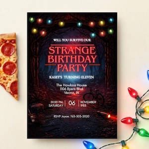 Strange Things Birthday Invitation, Kids teens retro party invite, 80s TV show Theme, Canva Editable Template, Instant Download