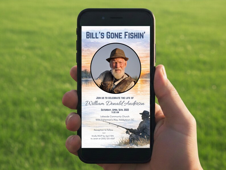 Fishing Funeral Invitation Template, Forever Fisherman Memorial Service ...