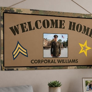 Willkommensbanner-Vorlage für Militärangehörige (Heer, Marine, Marineinfanterie, Luftwaffe, Küstenwache), anpassbare Canva-Vorlage