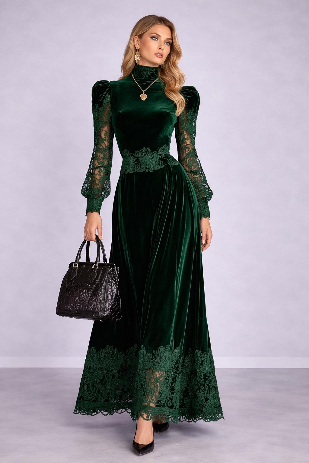 Off the Shoulder, Long Sleeve, Green Velvet Gown - Etsy Off the Shoulder, Long Sleeve, Green Velvet Gown - Etsy
