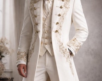 Abrigo gótico de lujo de príncipe - Frac victoriano con bordado dorado