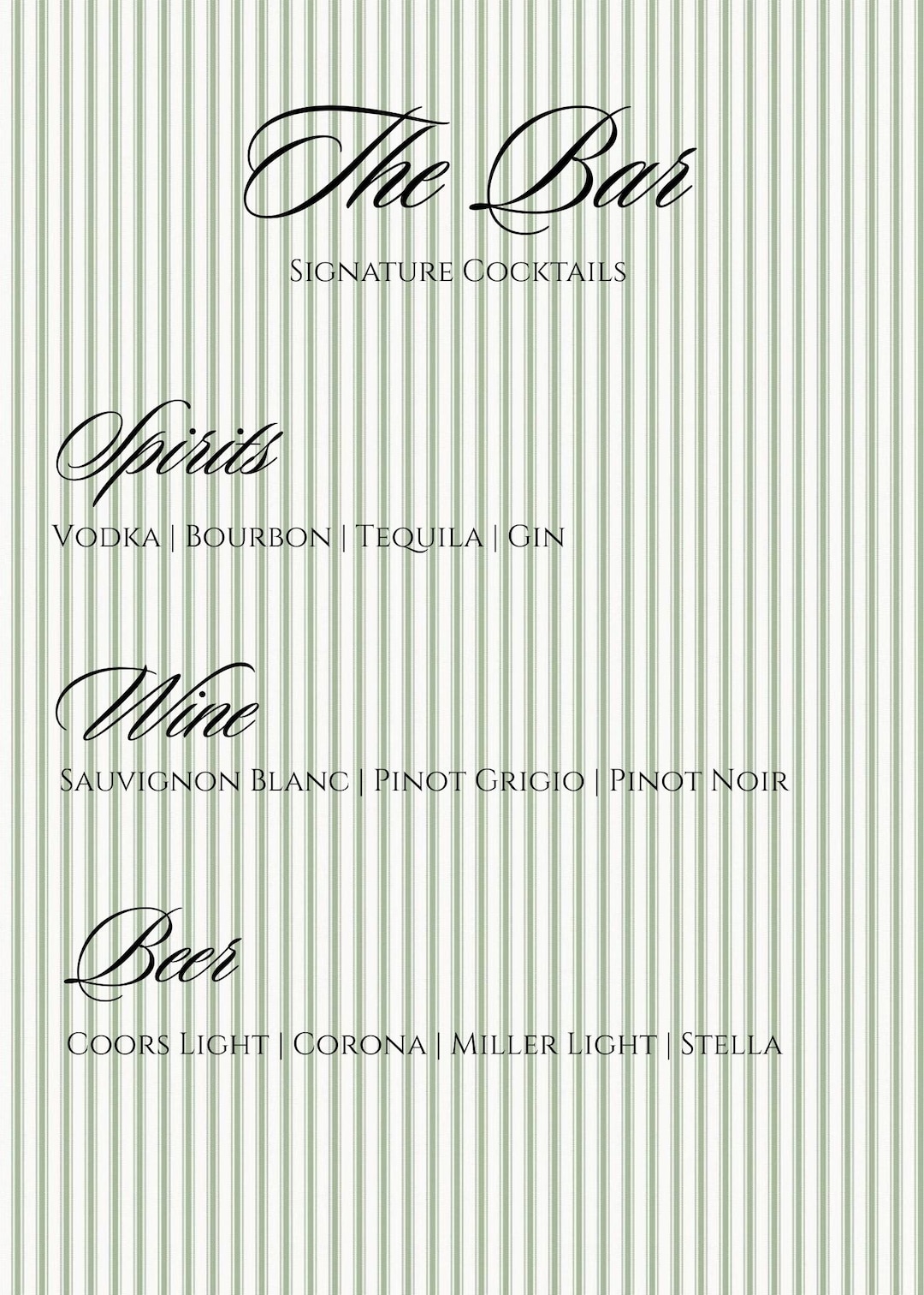 Elegant Editable Striped Bar Menu Sign (canva Template Digital Download ...