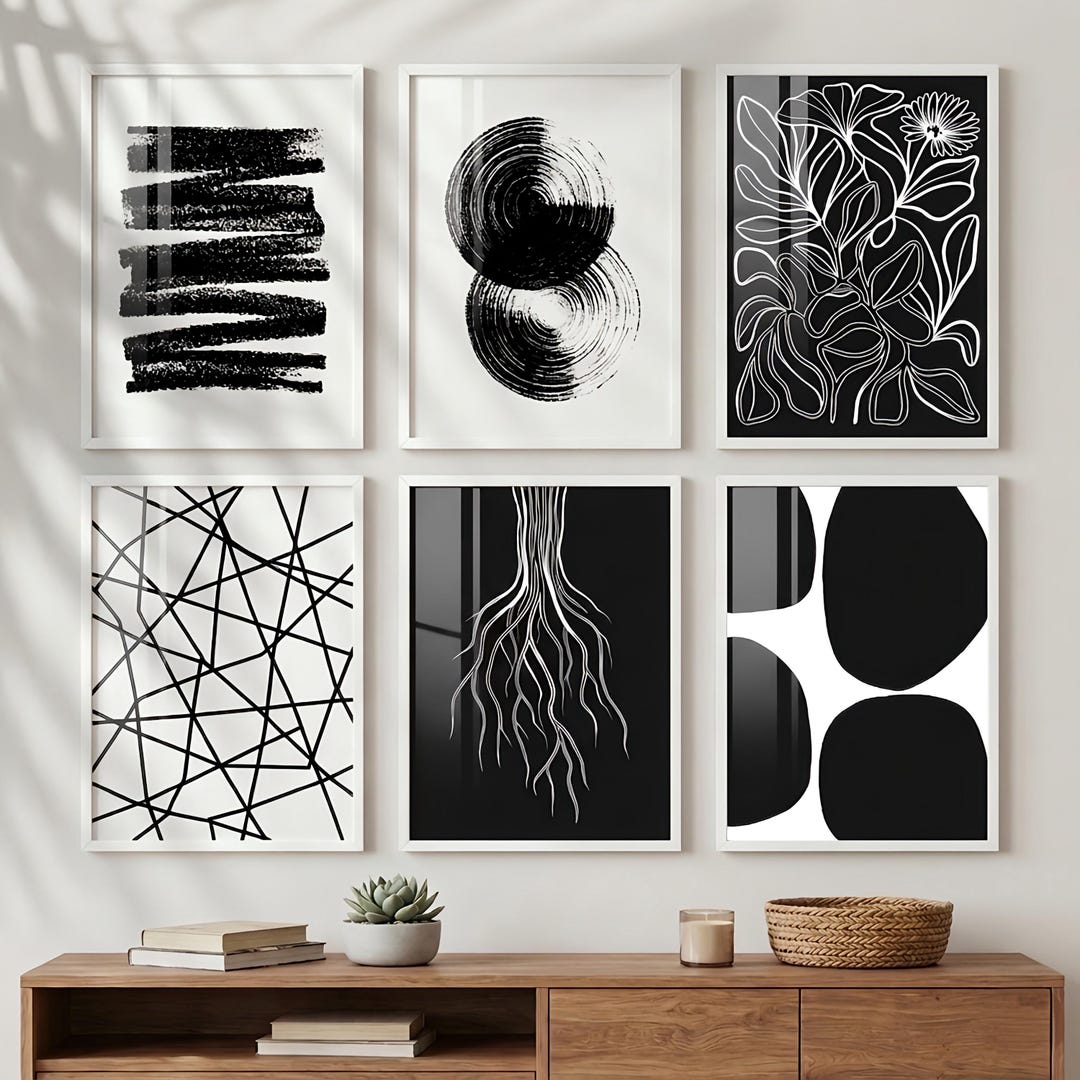 Black and White Abstract Art Prints, Set of 6, Gallery Wall Set ...