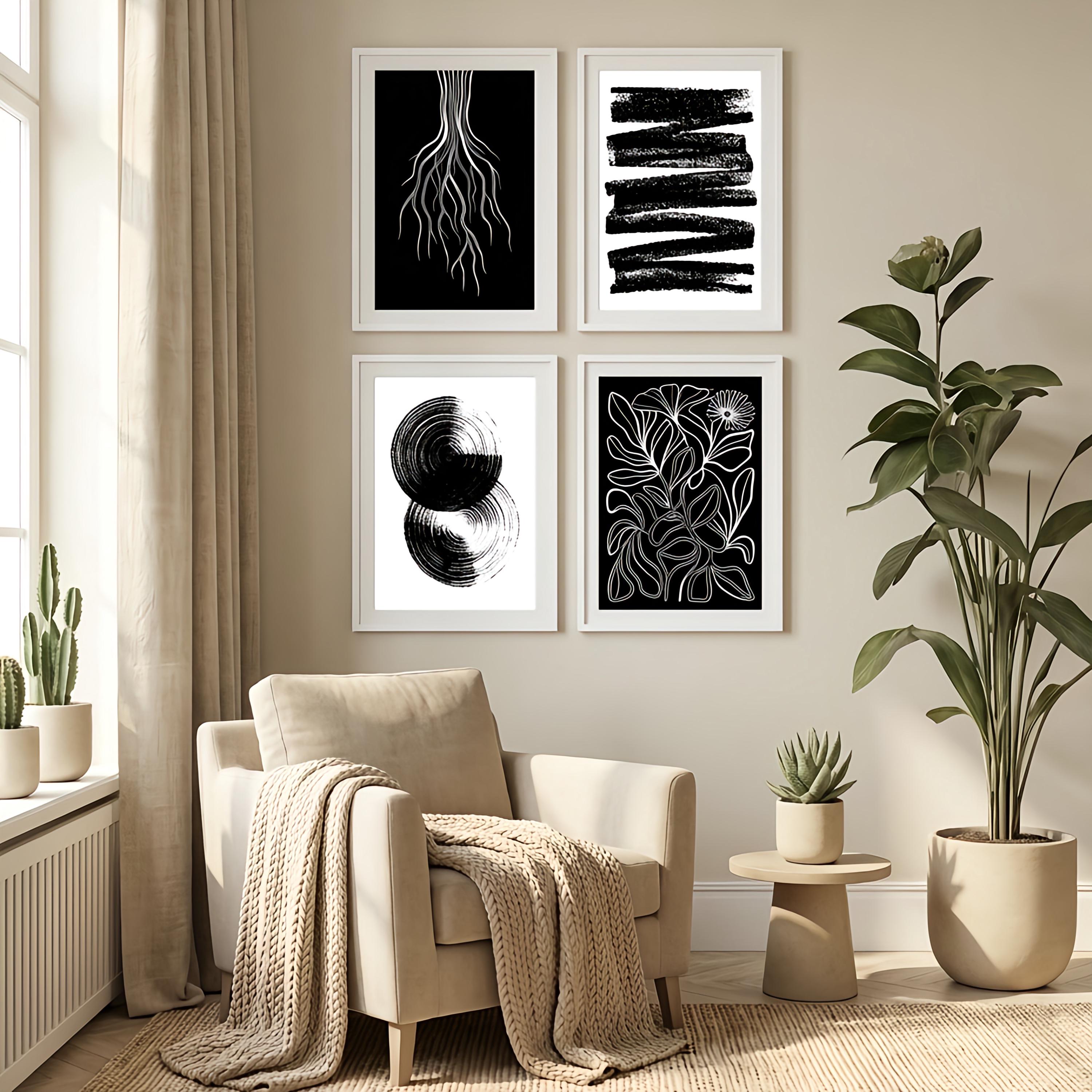Black and White Abstract Art Prints, Set of 6, Gallery Wall Set ...