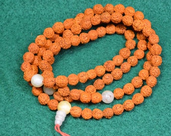 108 rudraksha bead mala with agate accents M260