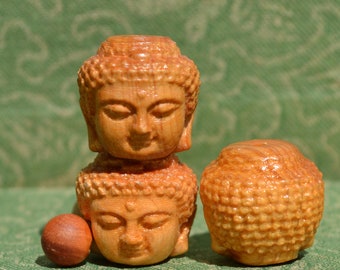 Buddha face beads in hand carved wood DB183