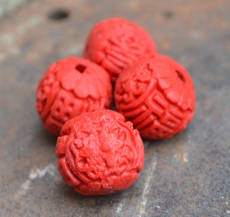 Pair of Cinnabar Good Luck Beads CB104 Etsy