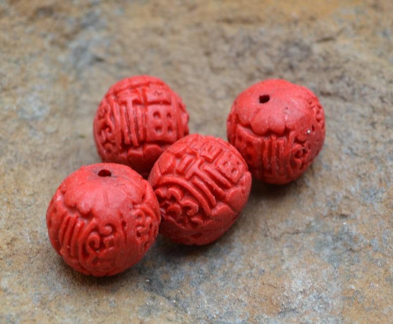Pair of Cinnabar Good Luck Beads CB104 Etsy
