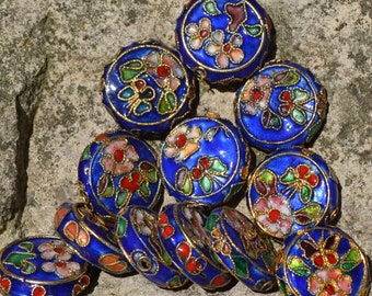 Lot of three cloisonne flower pendant beads CL003